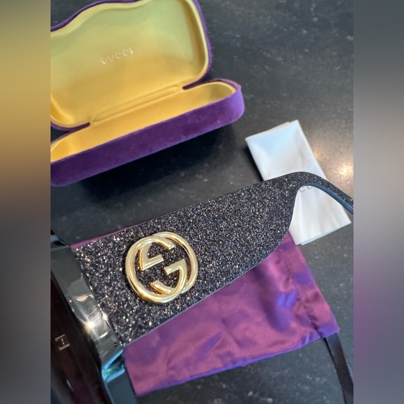 Gucci Sunglasses Square Frame Glitter GG0102S Sunglasses Black with Case - Picture 8 of 12